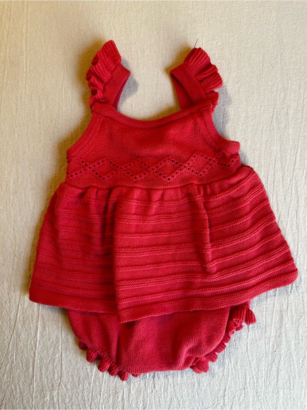 Janie and Jack Pink Cotton Eyelet Knit Bubble Romper Straps Girls 3-6mo
